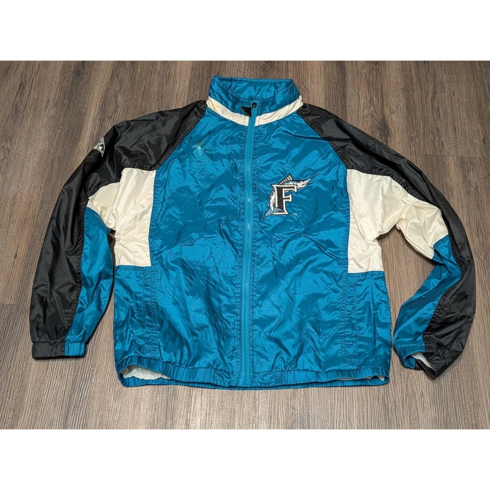 Vintage Apex One MLB Florida Marlins Windbreaker Jacket Teal Black Mens Size‎ M